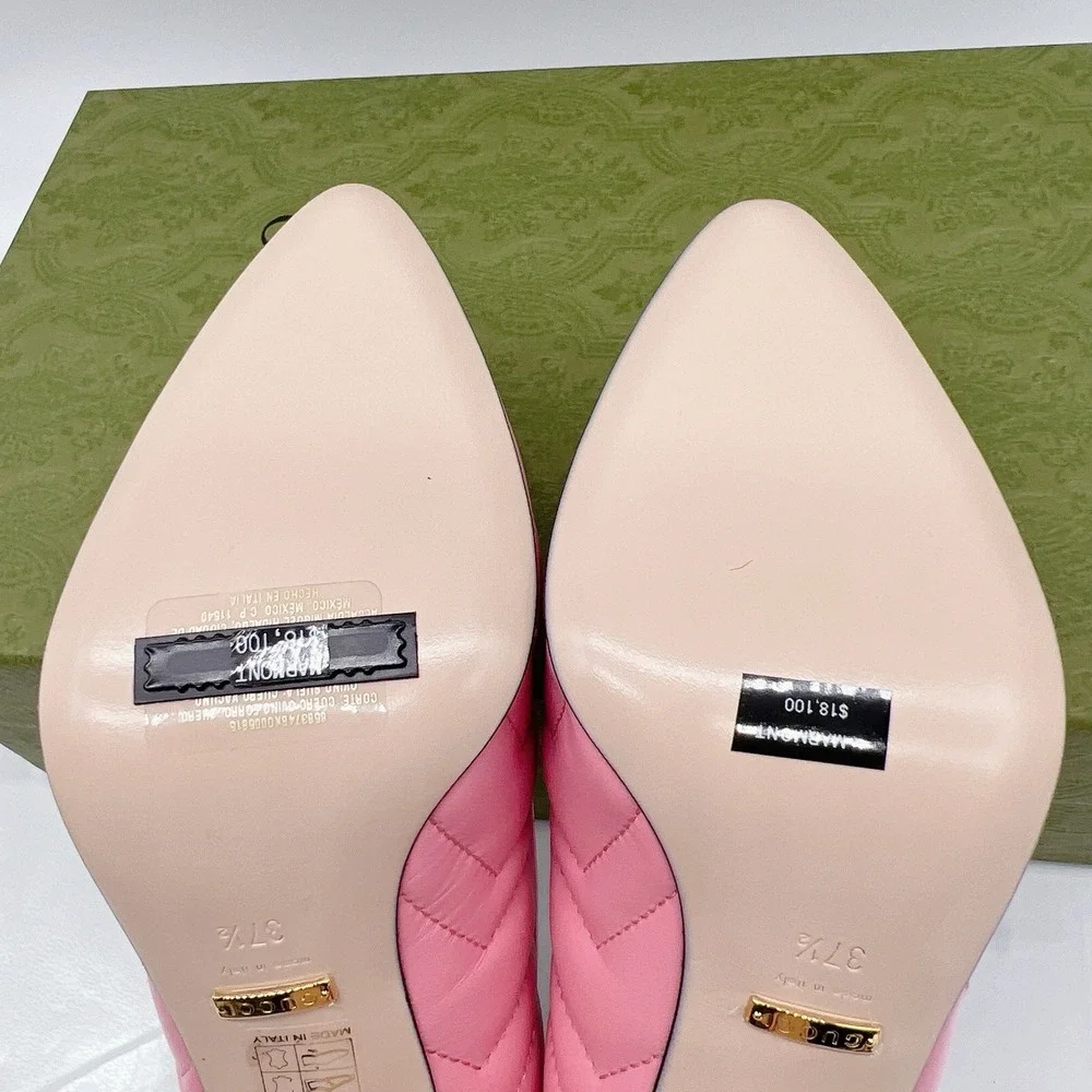 Gucci Chevron Matelasse mini Double G Logo Heel Pumps Pink Leather EU 37.5 - NEW - Picture 11 of 15